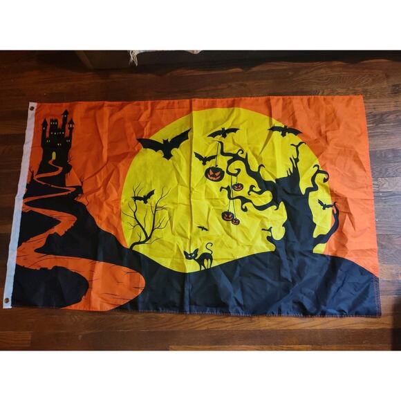 3x5 Happy Halloween Bats Pumpkins 100D Woven Poly Nylon 3'x5' Flag Banner - Picture 1 of 5